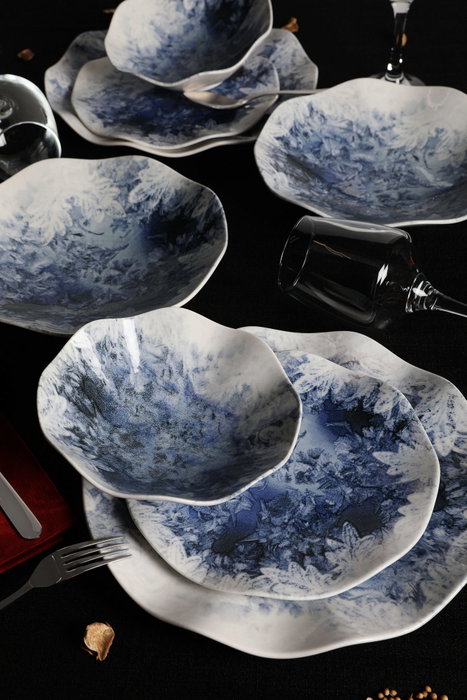 Hermia Vajilla de Porcelana de 24 Piezas Azul y Blanco Hermia Vajilla de Porcelana de 24 Piezas Azul y Blanco